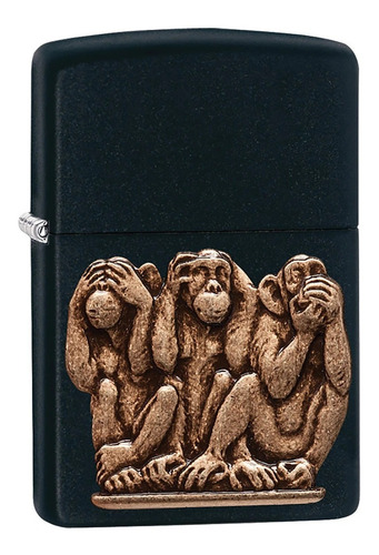  Encendedor Zippo Texture Three Monkeys 29409 Black Matte - 