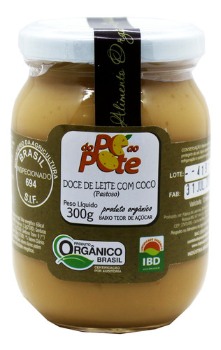 Doce De Leite Com Coco Orgânico 300g Do Pé Ao Pote Kit 3 Und