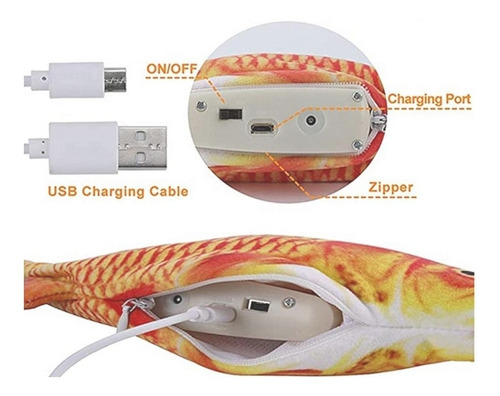 Imagen 3 de 6 de Juguete Pescado Eléctrico Para Gatos + Usb + Catnip