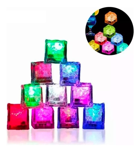 12 Cubos Hielo Led Luminosos Multicolor Fiesta Bebidas Bodas