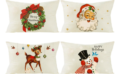 K1tpde 4 Fundas De Almohada Navideñas Vintage, 12.0 X 20.0 I