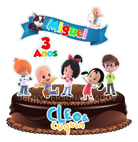 Topo De Bolo Topper De Bolo Pronto No Palito Cleo E Cuquin Verde Cleo E Cuquim