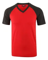 Comprar Camiseta De Hombre En Tela Piel Durazno Bicolor Cuello En V