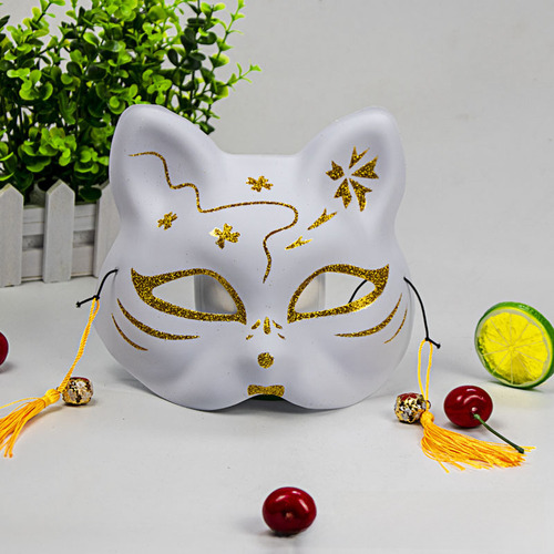 Máscara Pintada A Mano Sakura Gato Zorro Morado