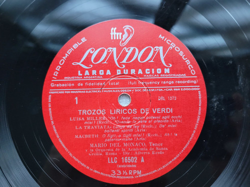 Mario Del Monaco Disco Vinilo Lp Verdi Y Puccini -- (Usado)