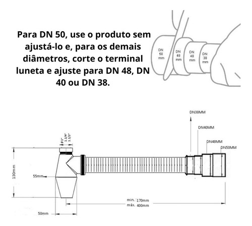 Kit 2 Unid. Sifão Copo Sanfonado Extensivo Cromado Universal