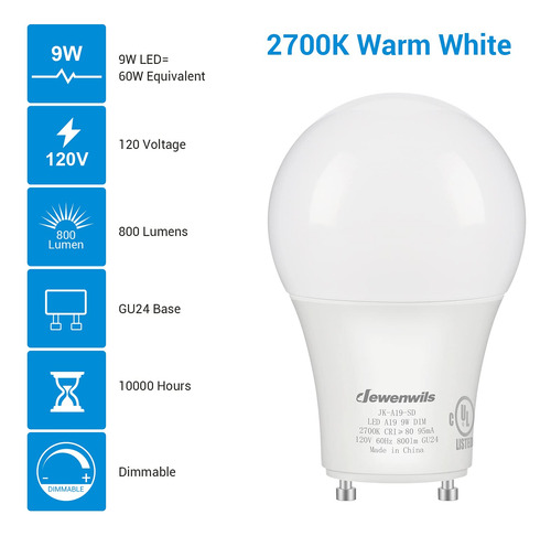 Bombillas Led Dewenwils Gu24, 9 W, 800 Lm, 2700 K, Regulable