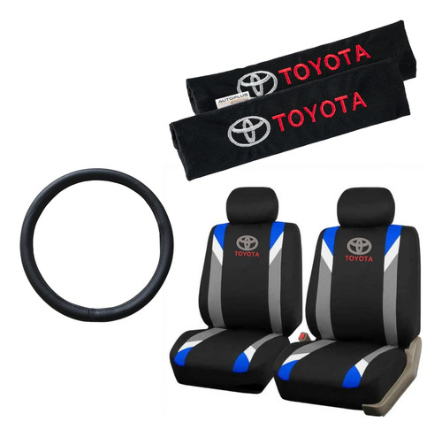 Funda Tela Gris Azul Y Cubre Cinto Toyota + Cubre Volante