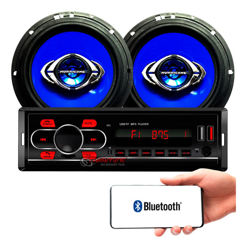 Kit Som Carro Radio Mp3 Bluetooth Usb + 2 Falantes 6 Polegad