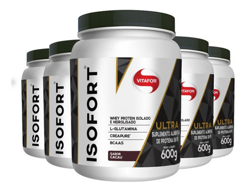 Kit 5 Isofort Ultra 3 Em 1 Whey Da Vitafor 600g - Cacau