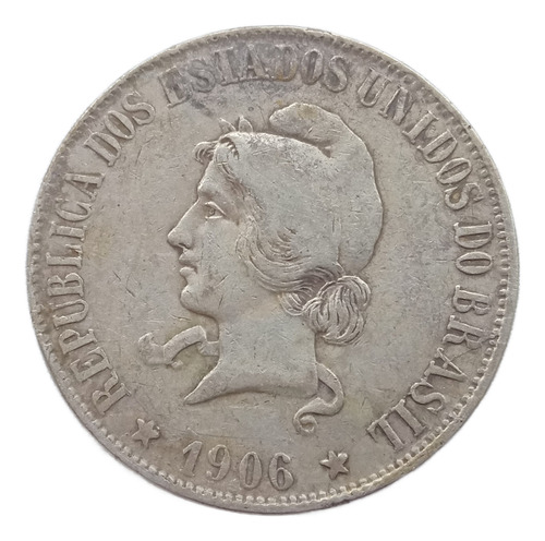 Moeda Antiga 2000 Réis Ano 1906 - Prata - Al4 (Usado)
