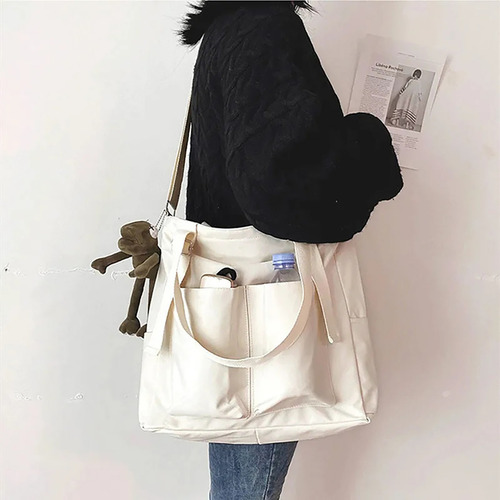 Bolso De Hombro De Estudiante De Color Sólido De Moda Casual Color Negro