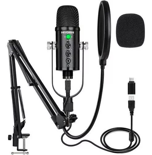  Micrófono para computadora, micrófono de condensador de  grabación profesional compatible con PC, laptop, Tiktok Live Streaming,  Mac-Recorder Singing  Skype Gaming Mic (micrófono USB para PC con  soporte de micrófono) 