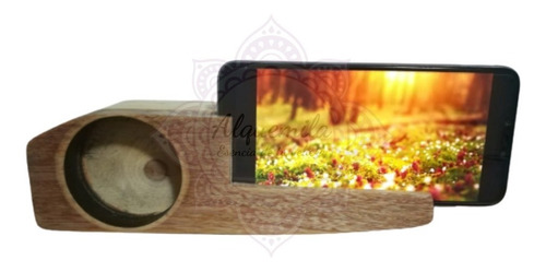 Imagen 1 de 4 de Soporte Base Celular Amplificador Sonido Natural Madera Eco