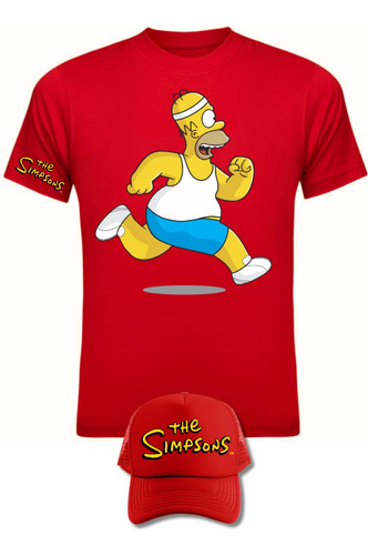 Camiseta Manga Corta Homero Simpson Fitness Obsequio Gorra 