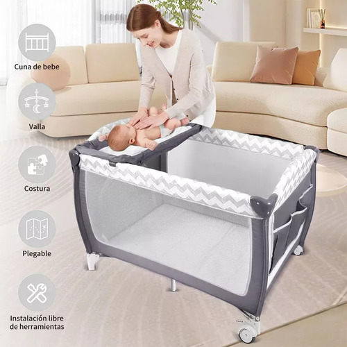 Cuna Corral Plegable Para Bebe Con Ruedas Y Mosquitero