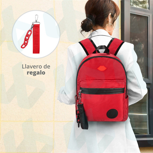 Imagen 4 de 8 de Mochila De Mujer Roja Las Oreiro Porta Notebook 15.6 Pulgadas + Llavero