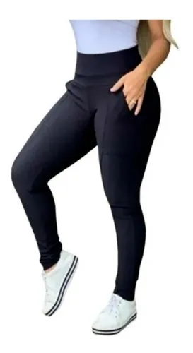 Calça Legging Montaria Suplex, Tira Horizontal E Bolso Falso