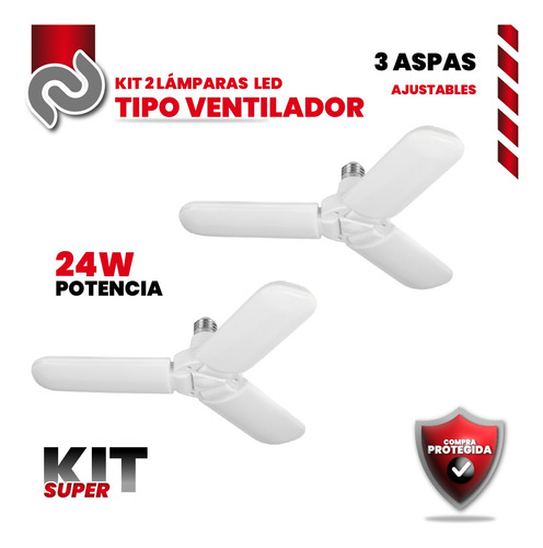 Kit 2 Lámparas Led 24w Tipo Ventilador, 3 Aspas 26123