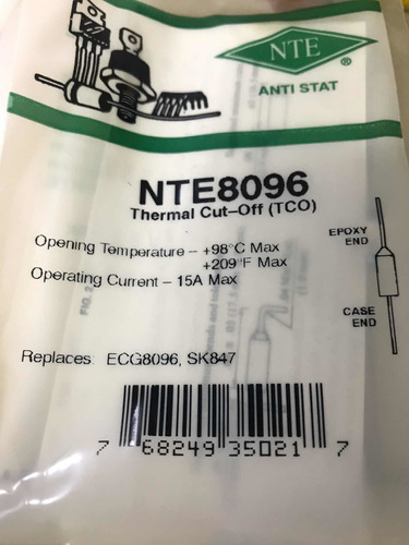 Fusible Termico Nte 8096 98c Thermal Cut Off 15amp 209f 