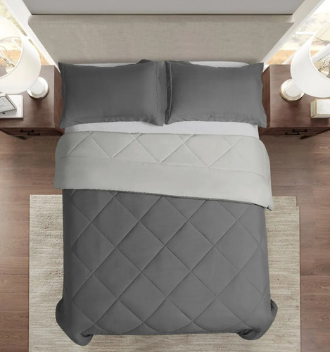 Imagen 5 de 8 de Edredón King Gris/plata Doble Vista Juego 2 Fundas Almohadas
