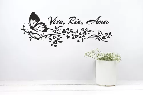 🥇 Vinilos decorativos y pegatinas de frases motivadoras vive, ríe y ama 🥇