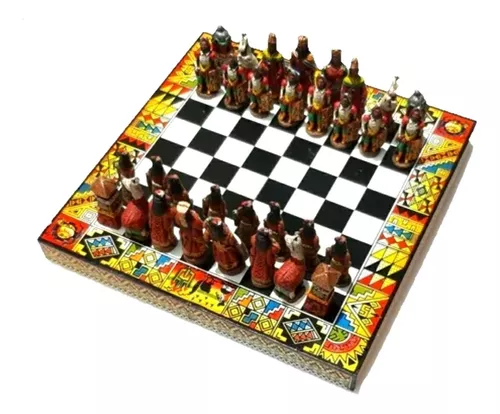 Tabuleiro Jogo Xadrez Madeira Peruano Incas Espanhois 26x26