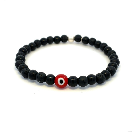 Pulsera Piedra Volcánica Y Ojo Turco Plata 925 Hombre Agalea