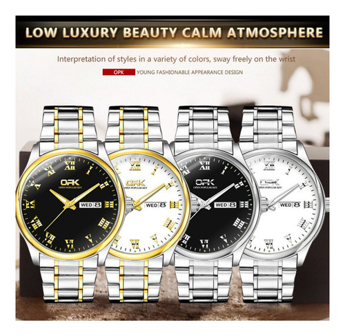 Relojes Analógicos Opk Business Calendar Quartz Para Hombre Color Del Fondo Silver Black