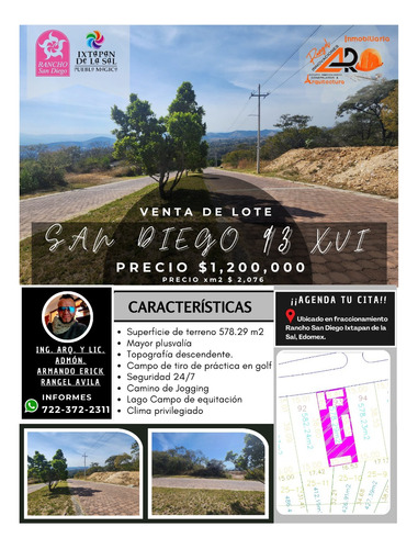 Venta Lote San Diego 93 Mz Xvi Con Todos Los Servicios, Vistas Panorámicas, Proyecto Arquitectónico Incluído En Av Principal Fracc Rancho San Diego Ixtapan De La Sal Edomex