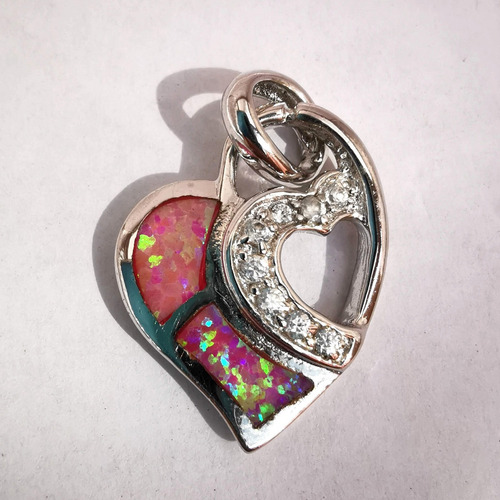 Imagen 4 de 4 de Dije Con Opalo De Fuego Rosa Y Zirconias Plata Laminada .925