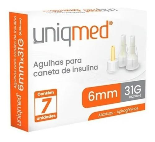 Agulha P/ Caneta De Insulina 6mm 31g C/ 7 Unds - Uniqmed Cor Laranja