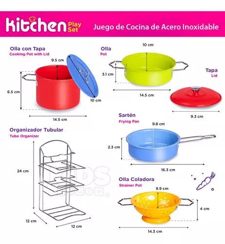 Torre de Ollas de Juguete Kids House, Juego de Batería para Niños y Niñas,  Accesorios para Cocinita, Juego de ollas y Sartenes de Acero Inoxidable  (Rosa)