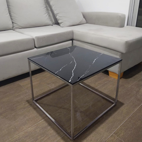 Mesa Ratona Simil Marmol Con Est. Hierro Estilo Minimalista