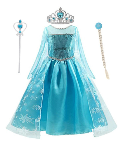 Disfraz Princesa Disney Elsa Frozen + Trenza + Corona