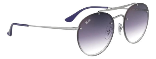 Anteojos de sol Ray-Ban Round Blaze Round Double Bridge Standard con marco de metal color matte silver, lente violet/blue degradada/espejada, varilla silver de metal - RB3614N