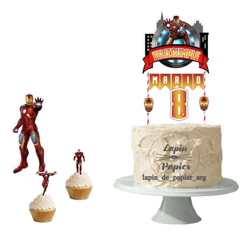 Adorno Torta Cake Topper Cumpleaños Iron Man