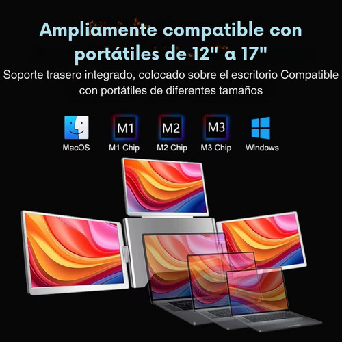 Mr. Gadgets Triple Monitor Portatil Para Laptop 14 Pulgadas, Modelo S780, 16:10 1200p, Ips, Usb C, Usb A, 1 Cable 3 Pantallas, On The Desk, Srgb 100%, Compatible Con Windows, Mac Os, M1, M2, M3, M4