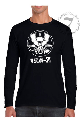 Polera Manga Larga Hombre Anime Mazinger Z Letras Japonesas