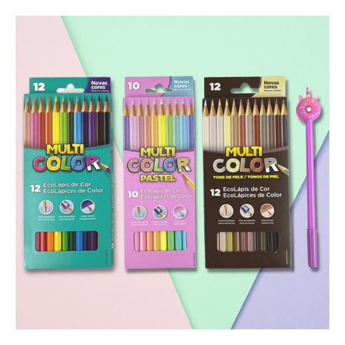 Lápiz de color multicolor 12 colores + tonos + pastel + 1 kawaii