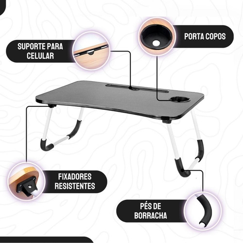 Mesa Suporte Notebook Dobrável Cama Sofá Trabalho Estudo Cor Preto