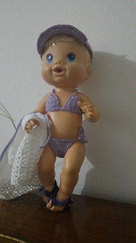 Biquíni Em Crochê Com Viseira E Saída De Praia P Baby Alive