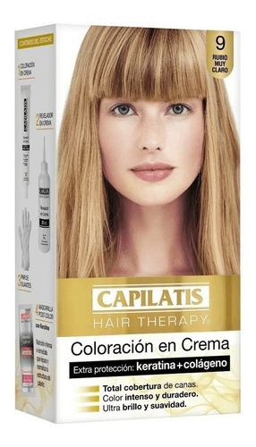  Tintura Capilatis Hair Therapy Keratina Y Colágeno Kit 117g Tono 9 rubio muy claro