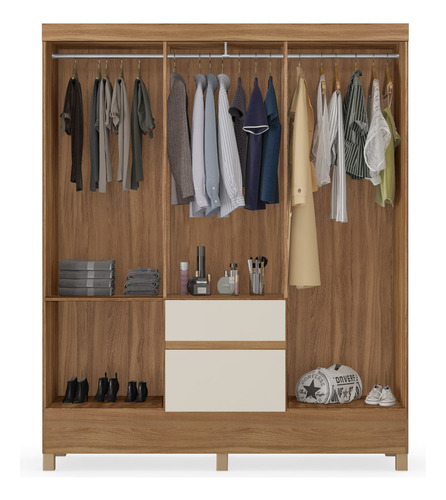 Guarda Roupa Casal 6 Pta 2 Gav Flash Ii D02 Amendola/off Cor Marrom Amarelado
