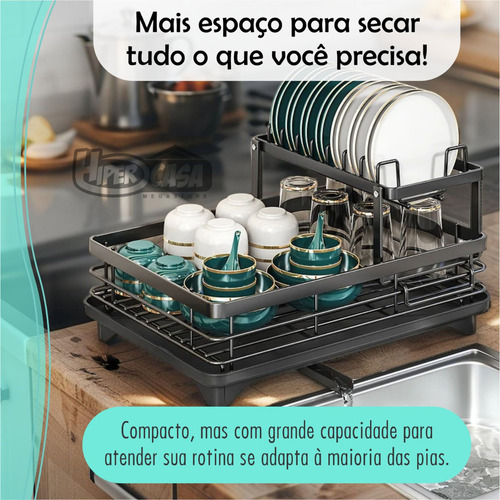 Escorredor De Louça Premium Inoxidável 2 Níveis Com 360° Automática Drenagem 2 Andares Para Pratos Copos Pina De Cozinha Balcão Hiper Casa Megastore Preto