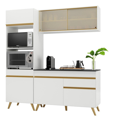 Armário De Cozinha Compacta 182cm Veneza Multimóveis V3695 Cor Branco/dourado