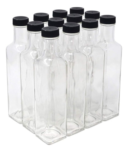 - Botellas Quadra De Vidrio Transparente, 250 Ml, Tapas...