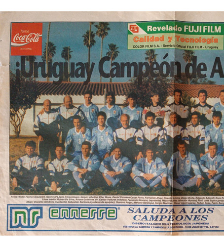 Poster Ultimas Noticias Uruguay Campeón Copa América 1995