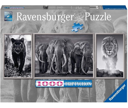 Rompecabezas Ravensburger 1000 Pzs Pantera Elefante León B/n