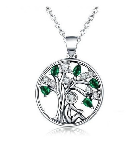 Collar Árbol De La Vida Verde Para Mujer Dama En Plata 925